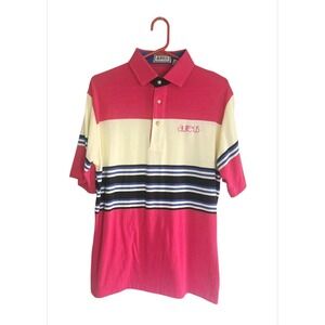 Vtg Aureus Mens Vintage Colorblock Striped Polo Shirt Pink White Blue Size L